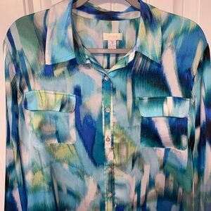 Chico's Aqua and Navy Abstract Blouse 3